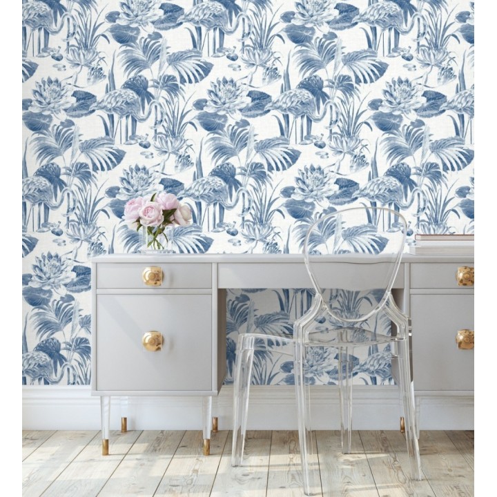 Papel pintado de flamencos y plantas de humedal - Flamingo Palace 680666