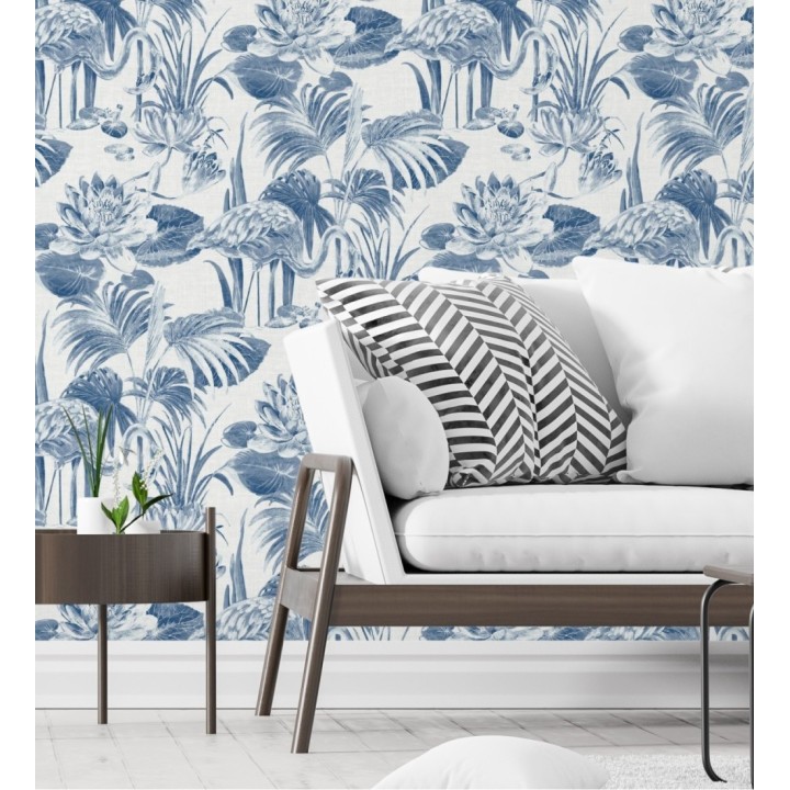 Papel pintado de flamencos y plantas de humedal - Flamingo Palace 680666