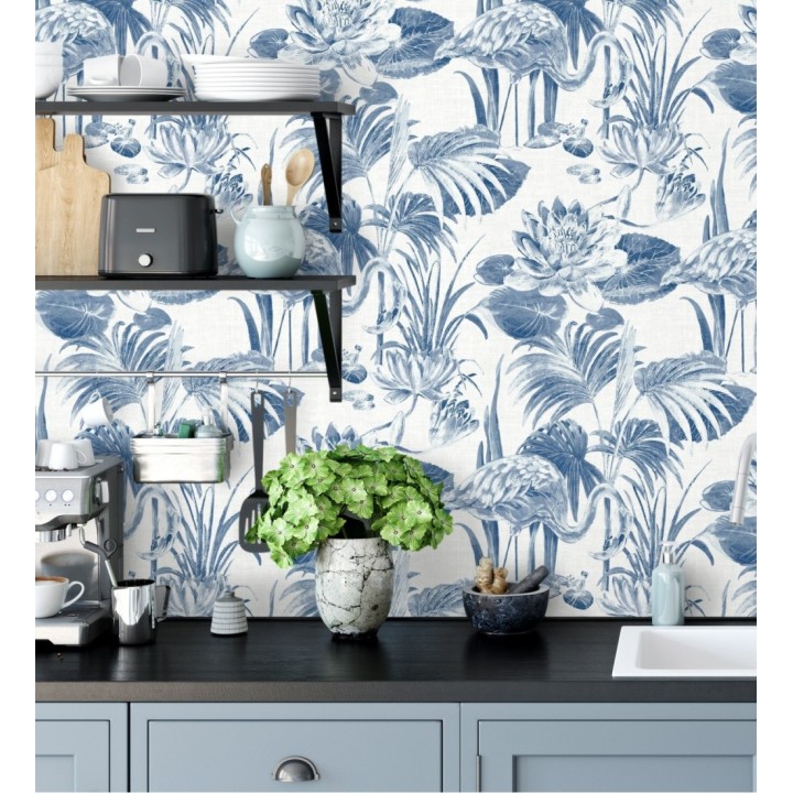 Papel pintado de flamencos y plantas de humedal - Flamingo Palace 680666