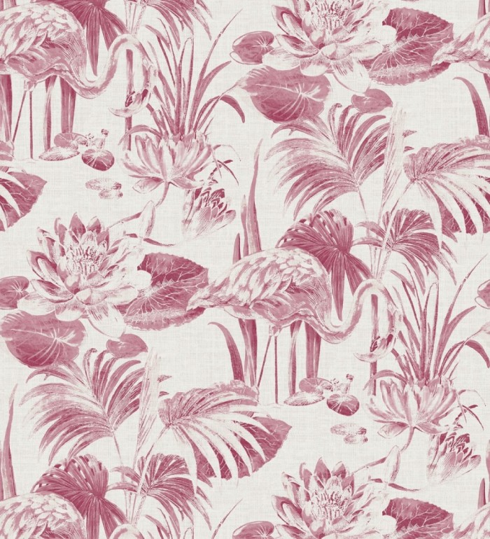 Papel pintado de flamencos y plantas de humedal - Flamingo Palace 680667