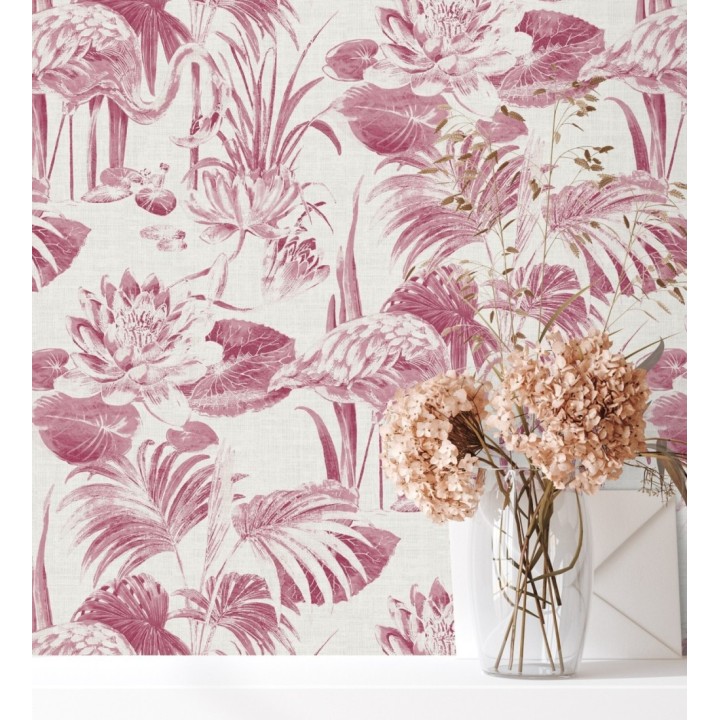 Papel pintado de flamencos y plantas de humedal - Flamingo Palace 680667