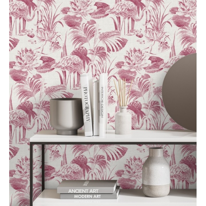 Papel pintado de flamencos y plantas de humedal - Flamingo Palace 680667