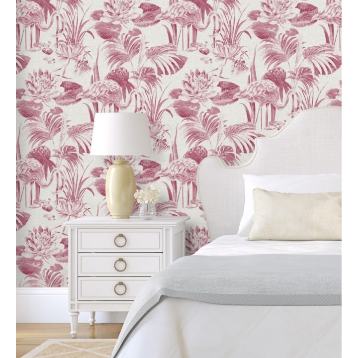 Papel pintado de flamencos y plantas de humedal - Flamingo Palace 680667