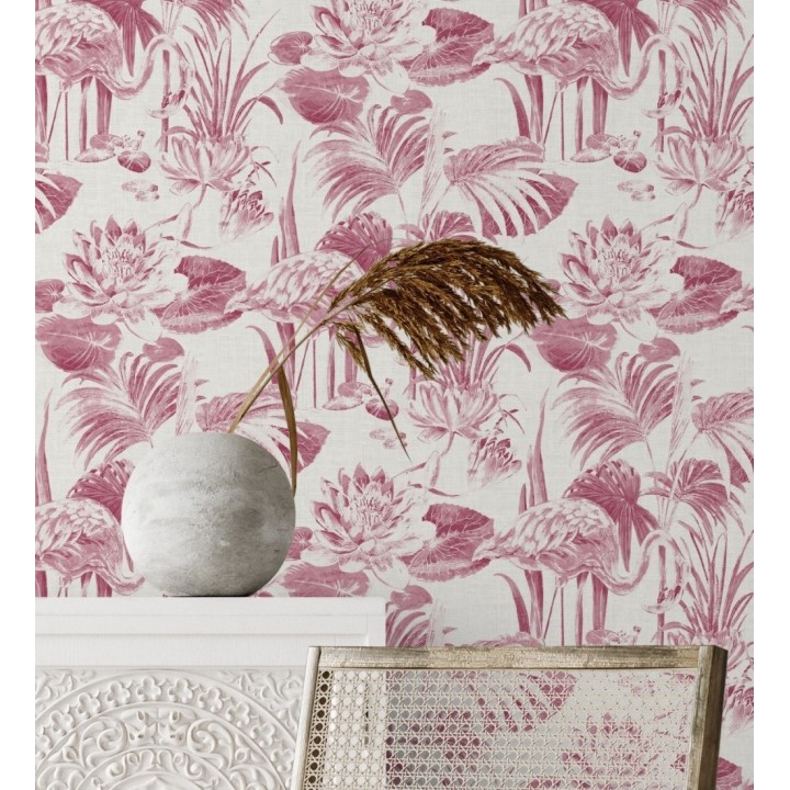 Papel pintado de flamencos y plantas de humedal - Flamingo Palace 680667