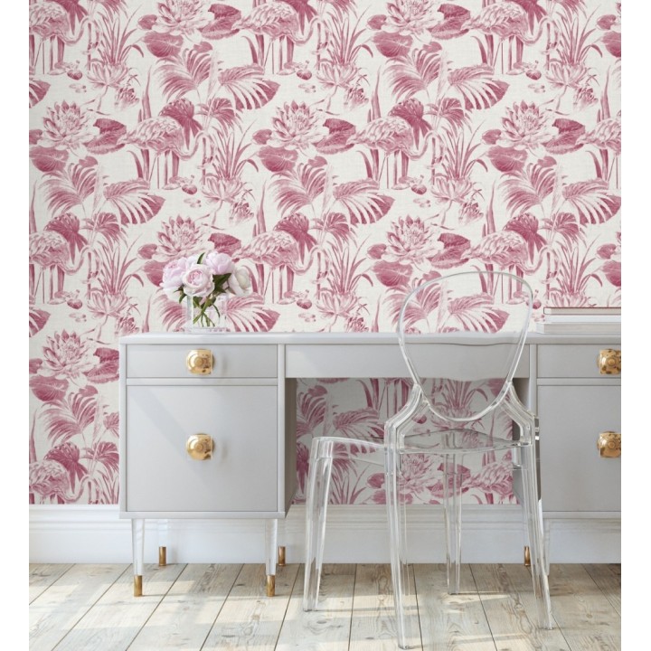 Papel pintado de flamencos y plantas de humedal - Flamingo Palace 680667