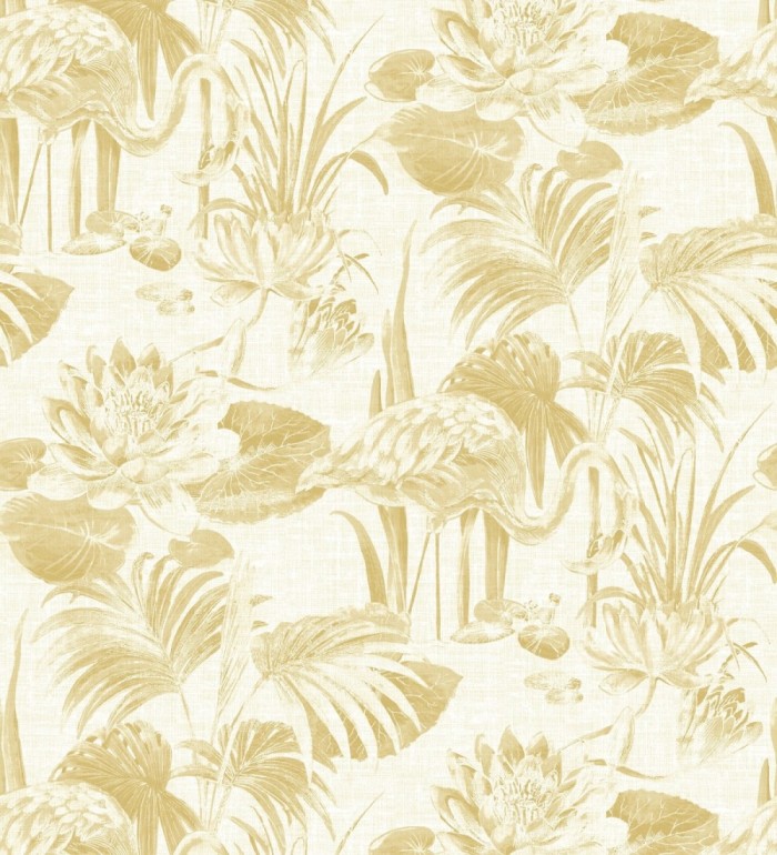 Papel pintado de flamencos y plantas de humedal - Flamingo Palace 680668