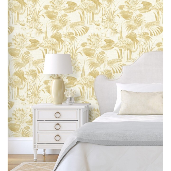 Papel pintado de flamencos y plantas de humedal - Flamingo Palace 680668