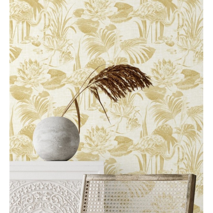 Papel pintado de flamencos y plantas de humedal - Flamingo Palace 680668