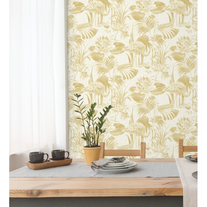 Papel pintado de flamencos y plantas de humedal - Flamingo Palace 680668