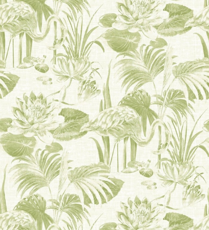 Papel pintado de flamencos y plantas de humedal - Flamingo Palace 680669