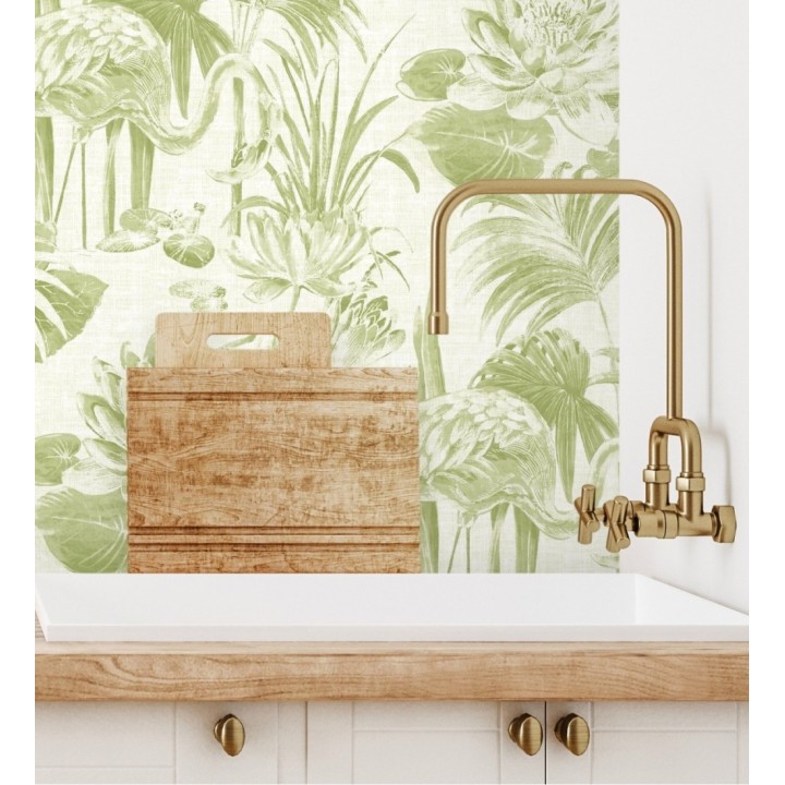 Papel pintado de flamencos y plantas de humedal - Flamingo Palace 680669