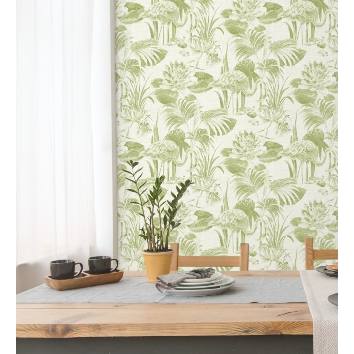 Papel pintado de flamencos y plantas de humedal - Flamingo Palace 680669