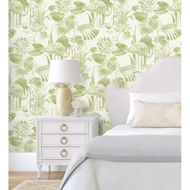 Papel pintado de flamencos y plantas de humedal - Flamingo Palace 680669