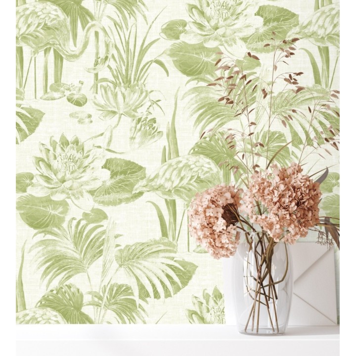 Papel pintado de flamencos y plantas de humedal - Flamingo Palace 680669