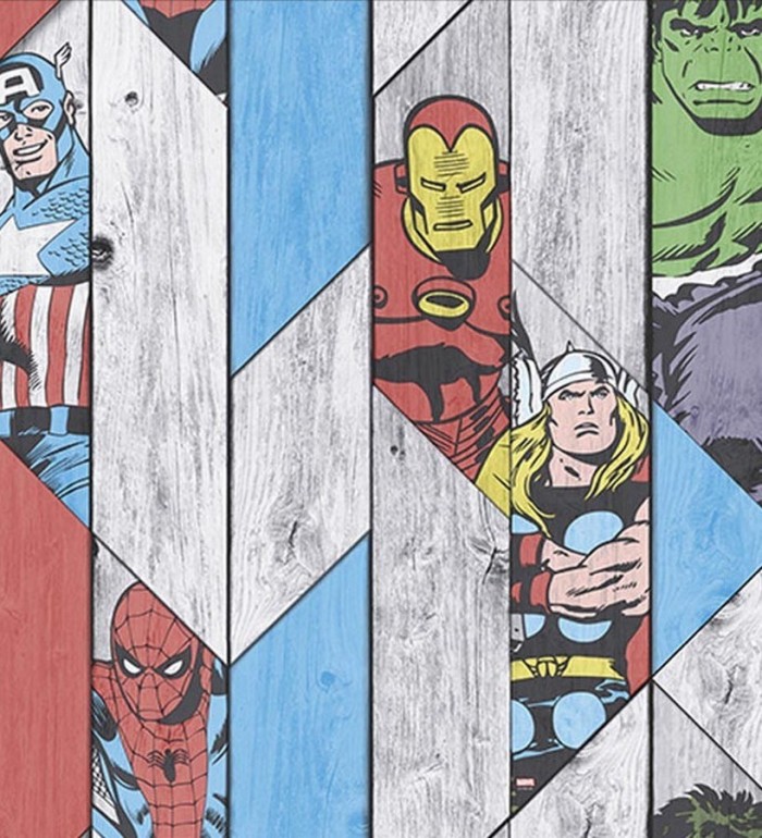 Papel pintado juvenil héroes Marvel Iroman Hulk Spiderman Thor Capitán América - Strong Heroes 120078