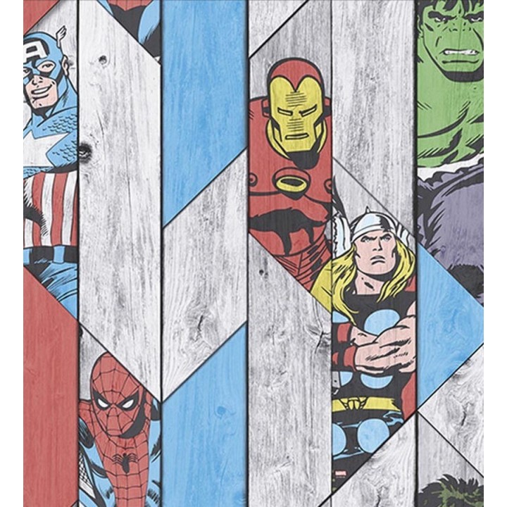 Papel pintado juvenil héroes Marvel Iroman Hulk Spiderman Thor Capitán América - Strong Heroes 120078