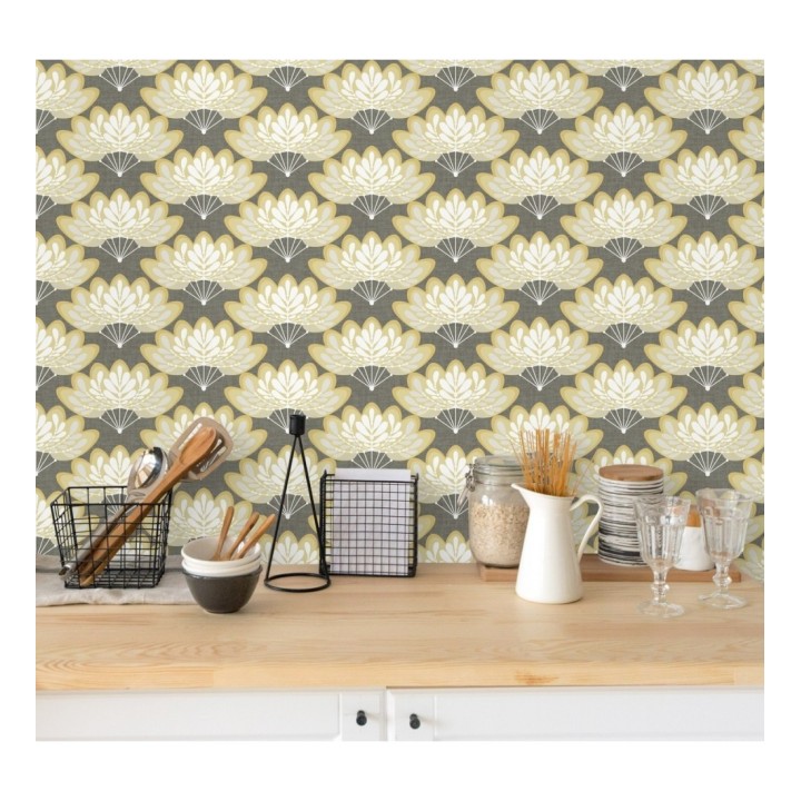 Papel pintado ramilletes de hojas estilo retro - Oliver Garden 680736