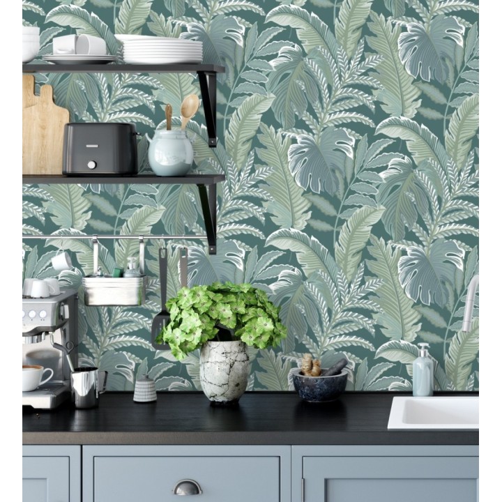 Papel pintado con dibujos de hojas tropicales - Palmer Hill 680739