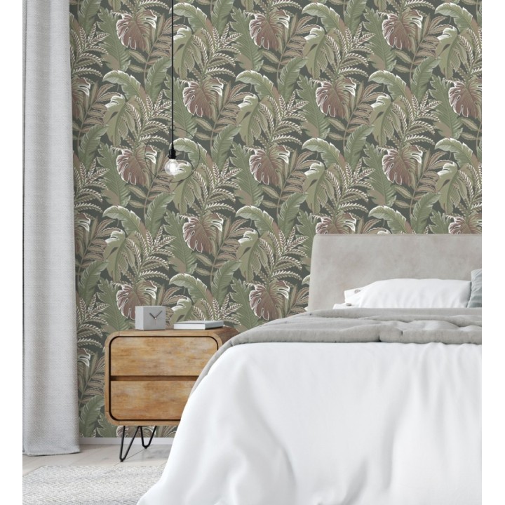 Papel pintado con dibujos de hojas tropicales - Palmer Hill 680741