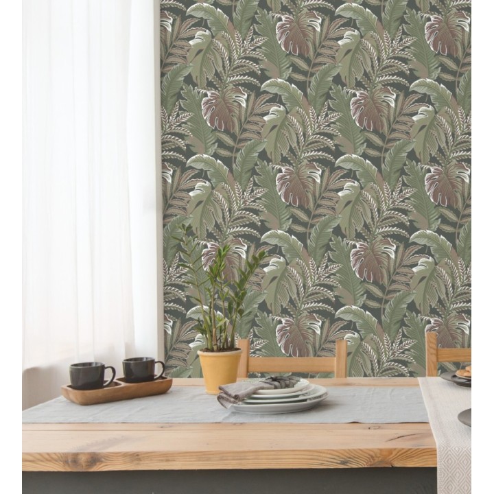 Papel pintado con dibujos de hojas tropicales - Palmer Hill 680741