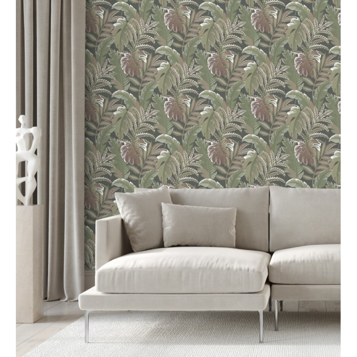 Papel pintado con dibujos de hojas tropicales - Palmer Hill 680741