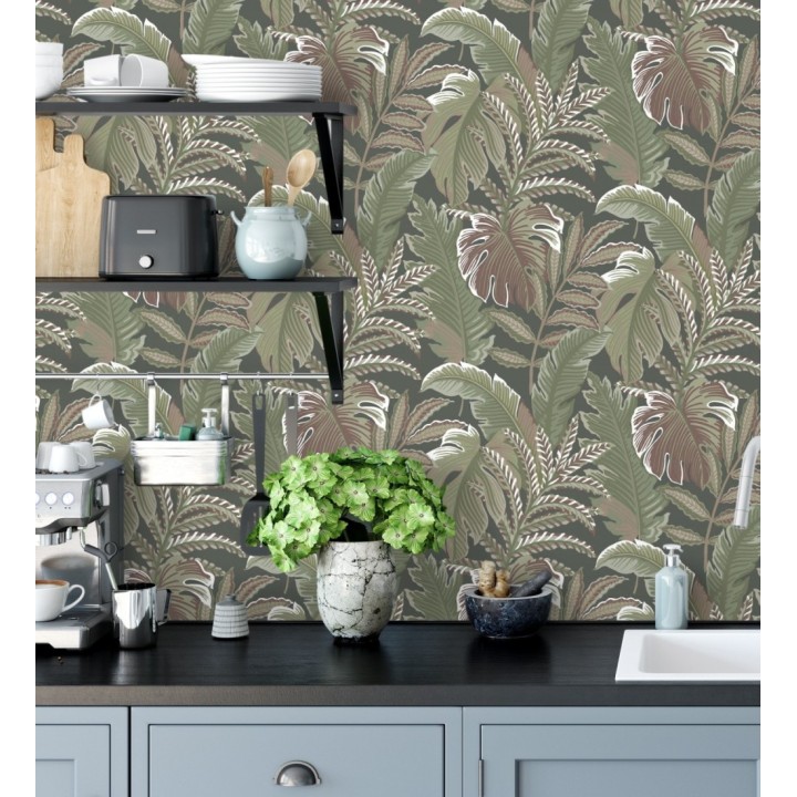 Papel pintado con dibujos de hojas tropicales - Palmer Hill 680741