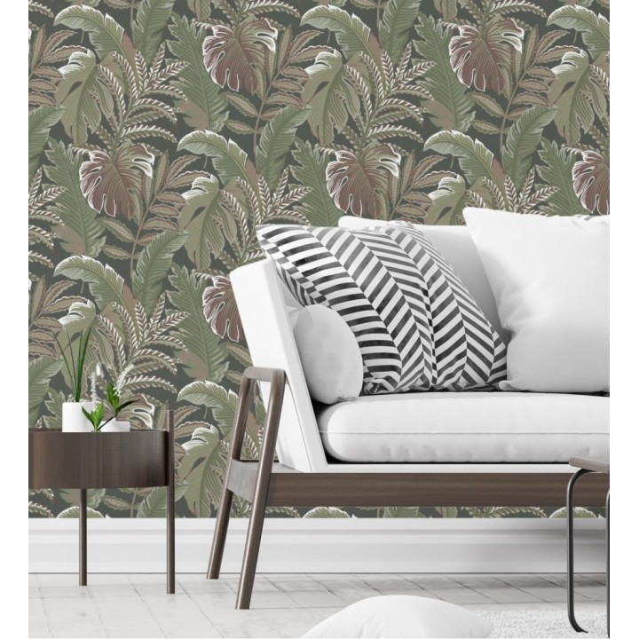 Papel pintado con dibujos de hojas tropicales - Palmer Hill 680741