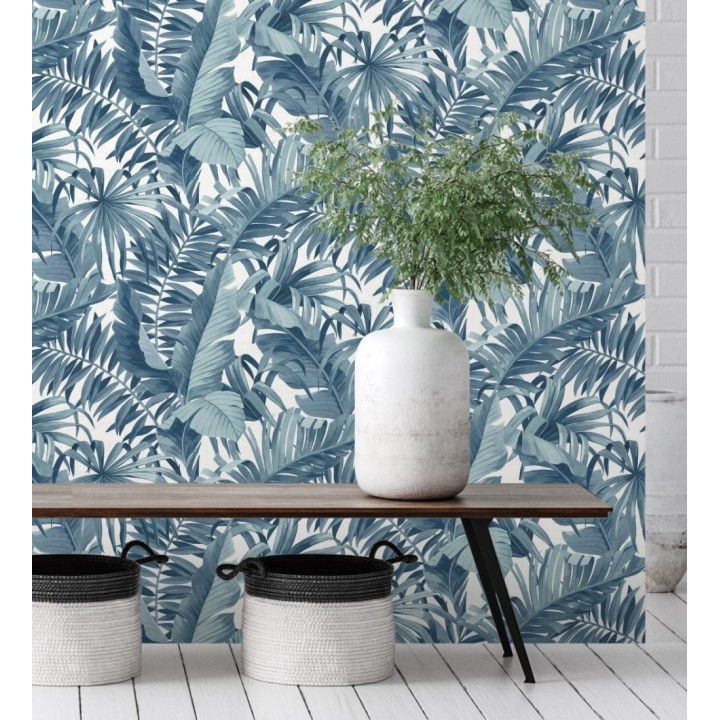 Papel pintado de hojas tropicales azules - Palm Beach 680752