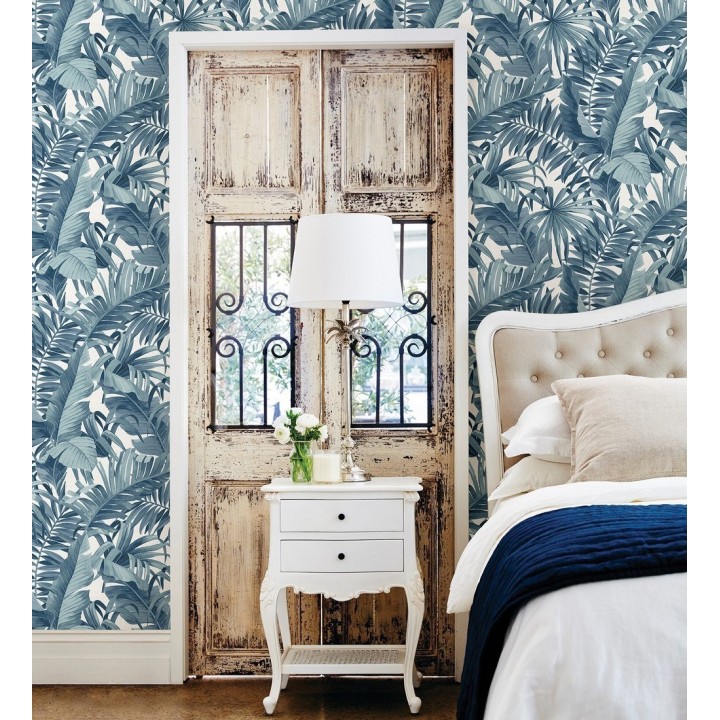 Papel pintado de hojas tropicales azules - Palm Beach 680752