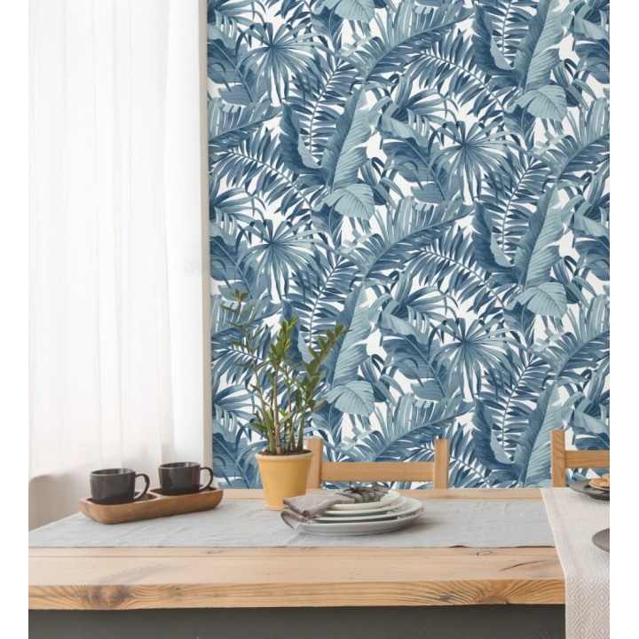 Papel pintado de hojas tropicales azules - Palm Beach 680752