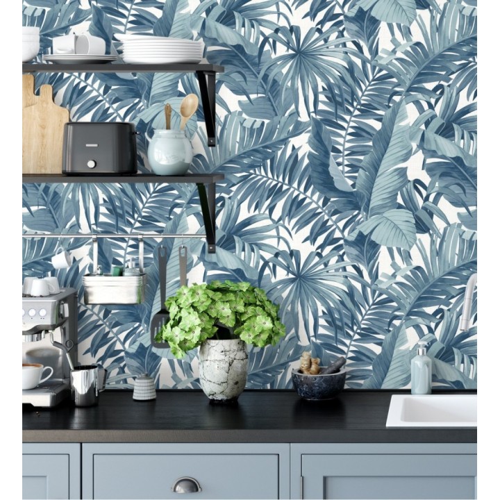 Papel pintado de hojas tropicales azules - Palm Beach 680752