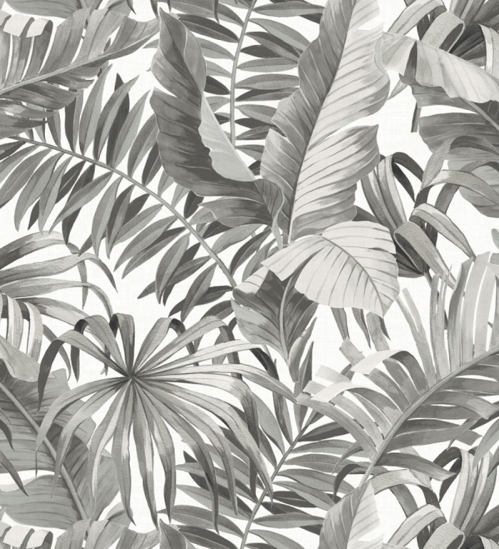 Papel pintado de hojas tropicales grises - Palm Beach 680753