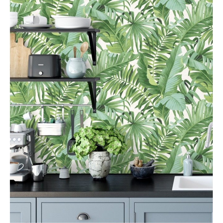 Papel pintado de hojas tropicales verdes - Palm Beach 680754