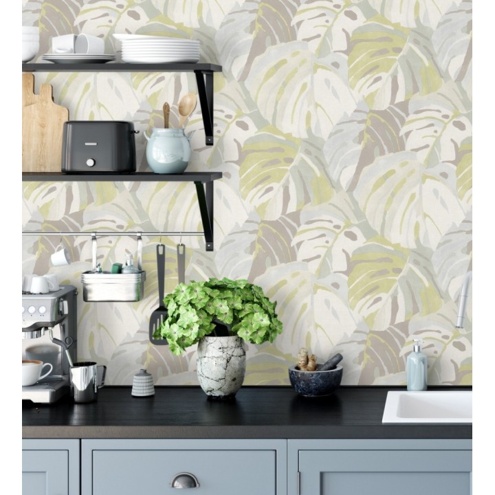 Papel pintado de hojas tropicales grandes estilo pop art - Tropical Island 680774