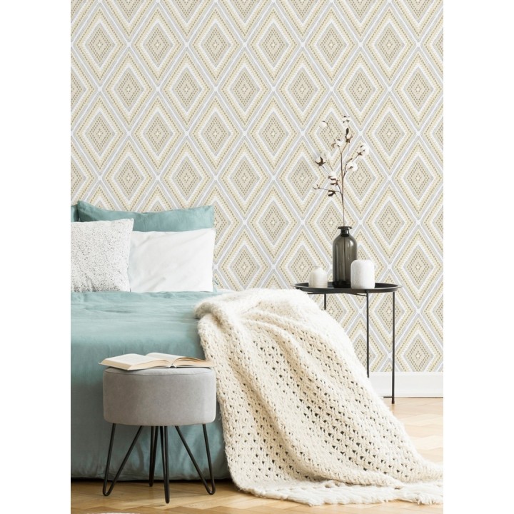 Papel pintado geométrico de rombos estilo boho chic  - Boho Carpet 680779