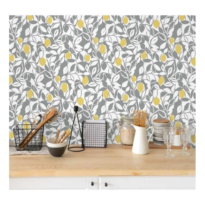 Papel pintado hojas y limones estilo pop art - Lemon Garden 680789