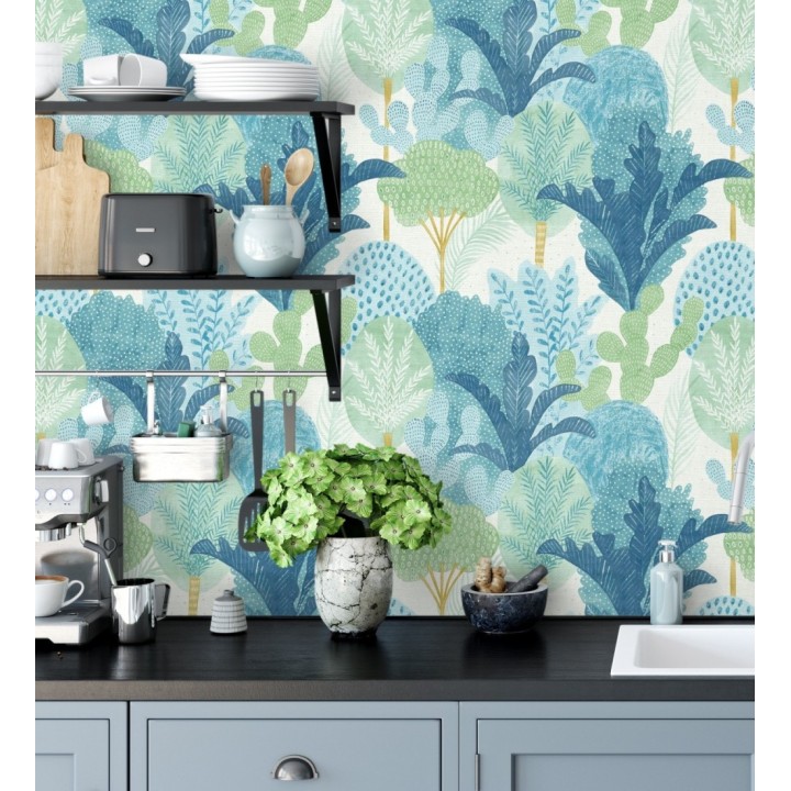 Papel pintado de árboles y cactus estilo tropical - Town Forest 680809