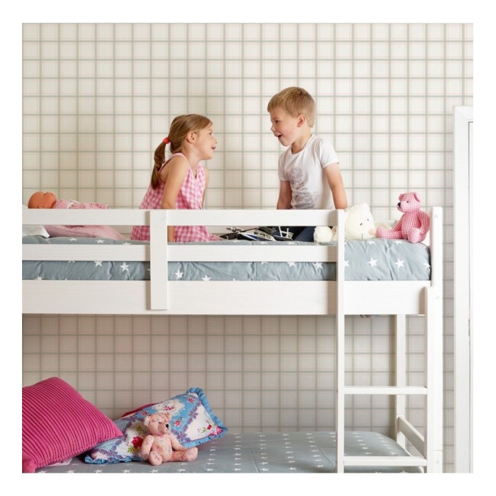 Papel pintado cuadros vichy verde fondo blanco - Woodcamp 2 120764