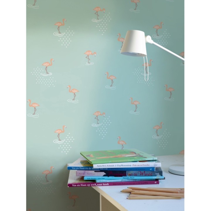 Papel pintado flamencos infantiles dormitorio niña - Flamingo Land 120767