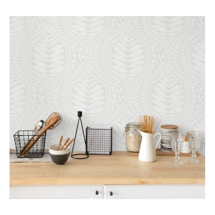 Papel pintado gran damasco con hojas hindú - Scandi Palace 680862