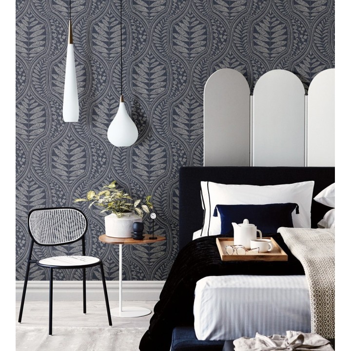 Papel pintado gran damasco con hojas hindú - Scandi Palace 680867