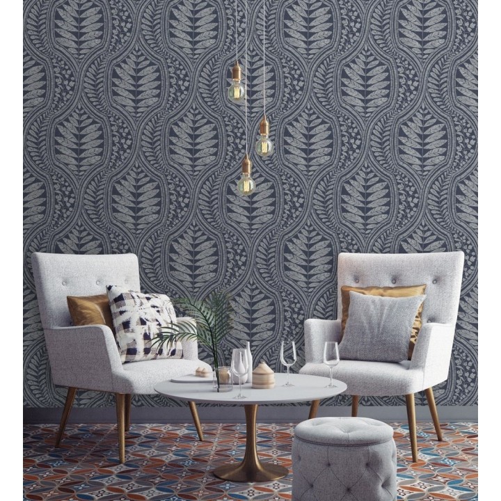 Papel pintado gran damasco con hojas hindú - Scandi Palace 680867