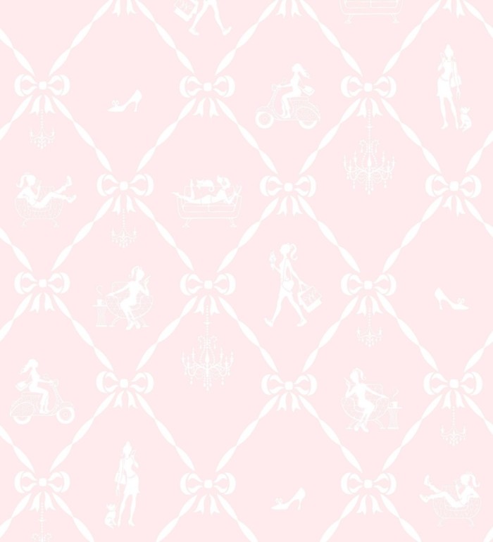 Papel pintado lazos rombos y muñecas dormitorio niña - Fashion Day 120780