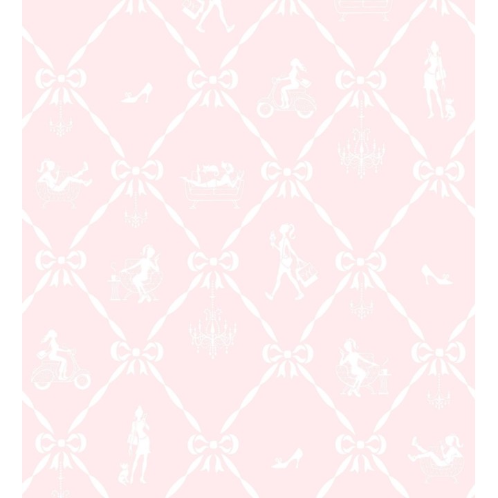 Papel pintado lazos rombos y muñecas dormitorio niña - Fashion Day 120780