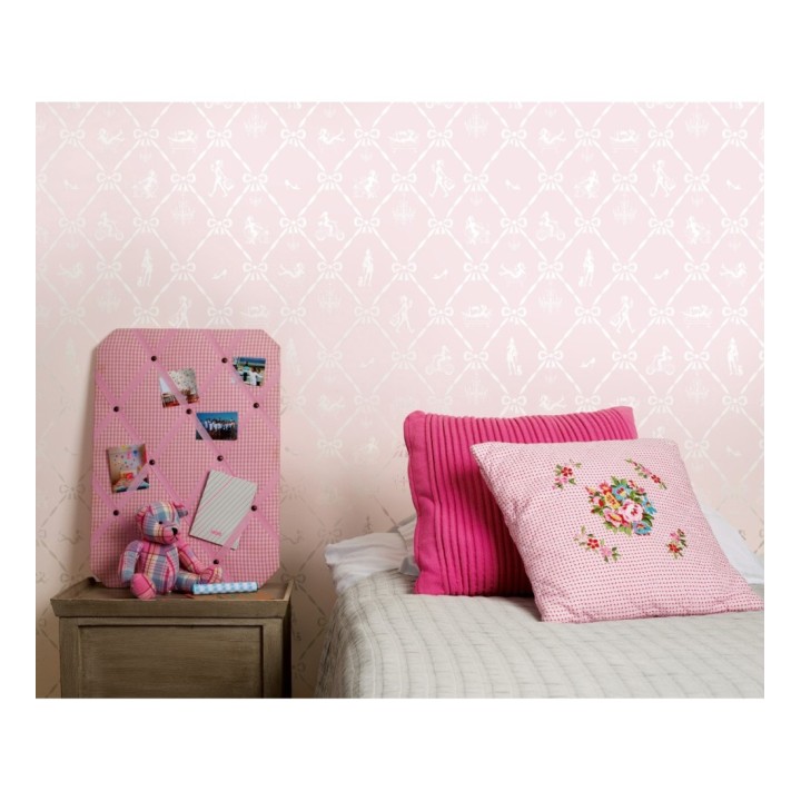 Papel pintado lazos rombos y muñecas dormitorio niña - Fashion Day 120780