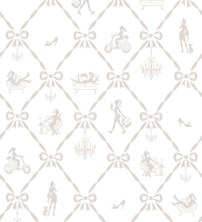 Papel pintado lazos rombos y muñecas dormitorio niña - Fashion Day 120781