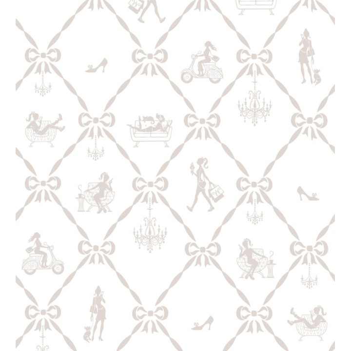 Papel pintado lazos rombos y muñecas dormitorio niña - Fashion Day 120781