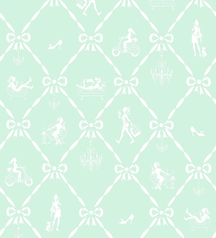 Papel pintado lazos rombos y muñecas dormitorio niña - Fashion Day 120782