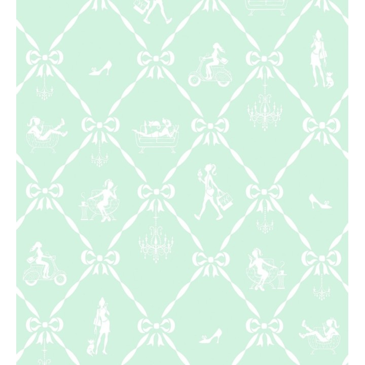 Papel pintado lazos rombos y muñecas dormitorio niña - Fashion Day 120782