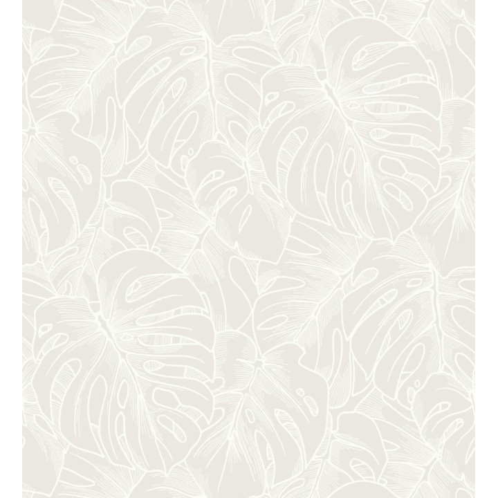 Papel pintado silueta hojas grandes de monstera en terciopelo blanco - Palm River 680880
